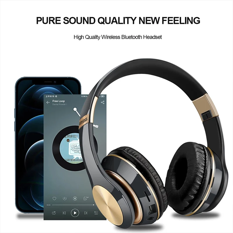 Foldable Sport Earphone HiFi Headset Wireless Headphones Bluetooth Music Headset Over Ear Bass Earphone With Mic Support TF Card