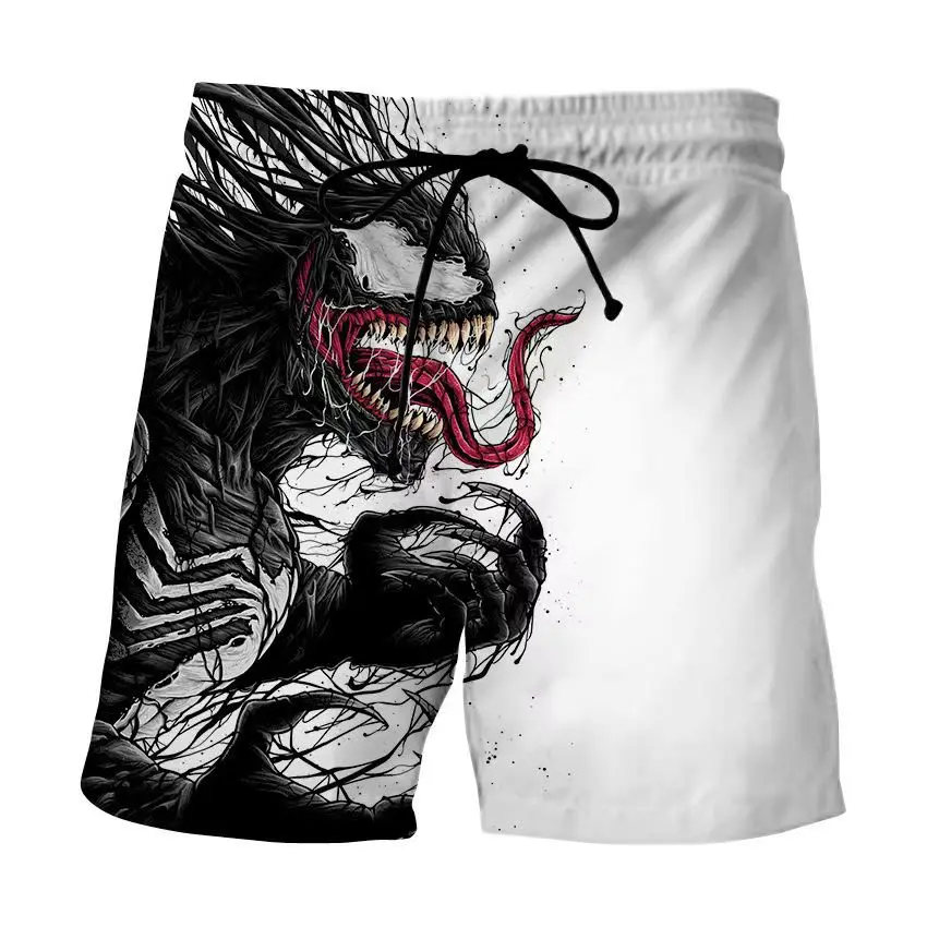 Summer Marvel 3D Domineering Superhero Venom Print Beach Shorts Hawaiian Pool Party Swim Trunks Shorts Men\'s Casual Shorts