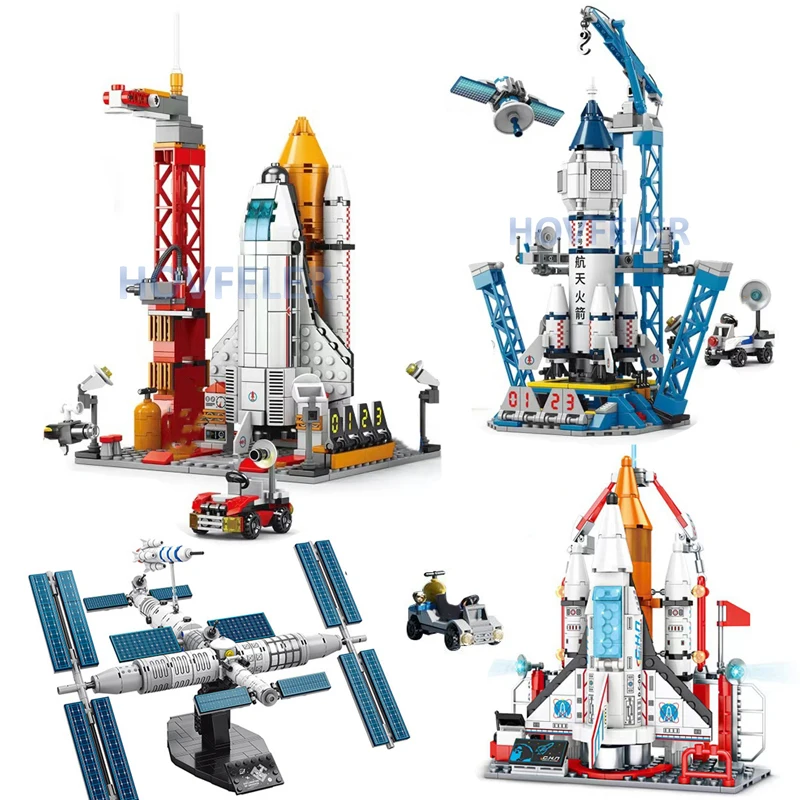 

Shuttle Satellite Rocket City Building Blocks Space Station Saturn Astronaut Figure Man Bricks Set Gift for Boys