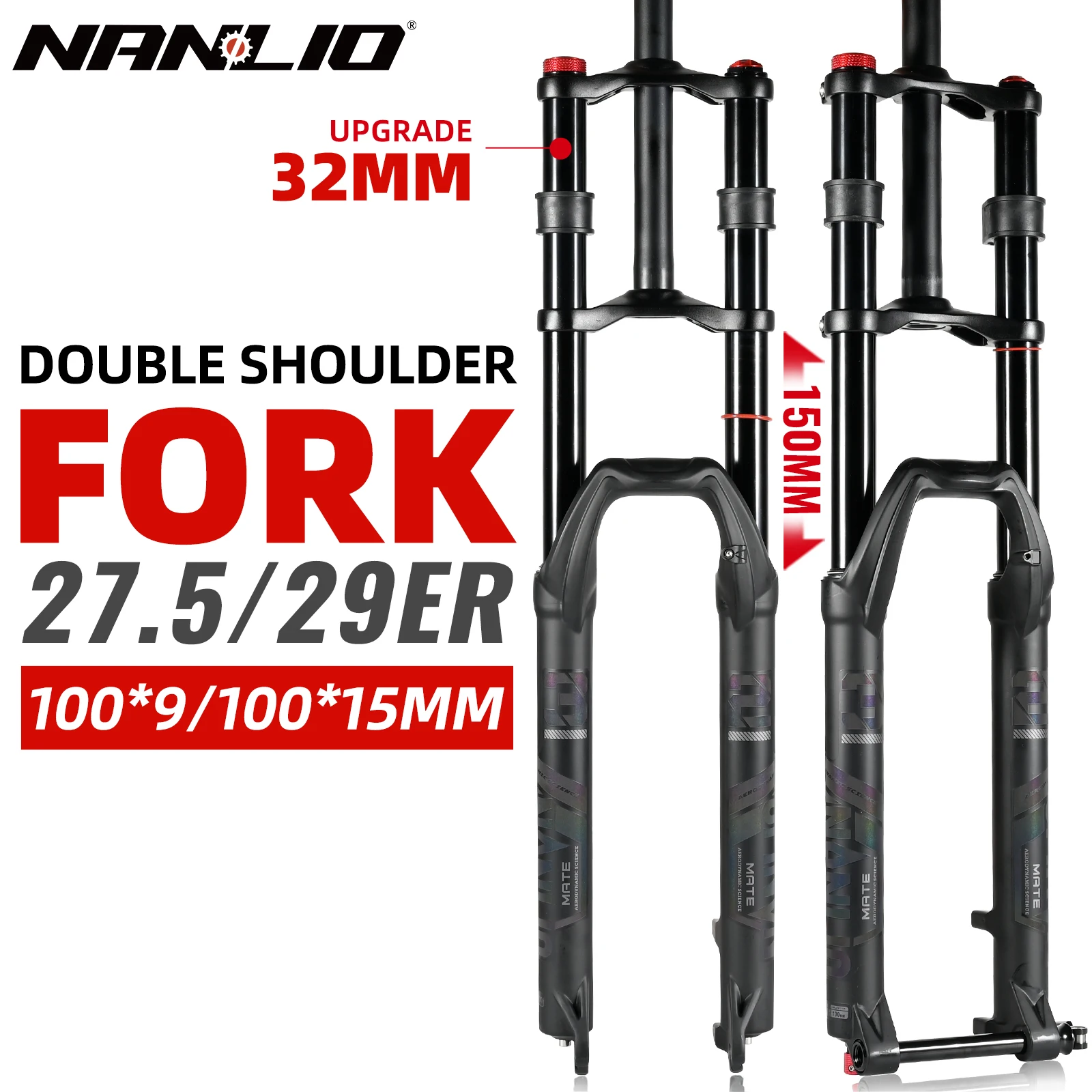 NANLIO MTB Forks Double Shoulder Air Suspension Damping 26/27.5/29