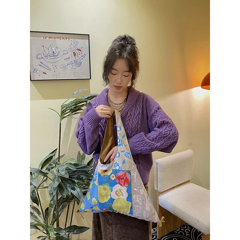 ELFSACK 2025 Winter New Arrivals Casual Color Block Print Tote Bag For Woman