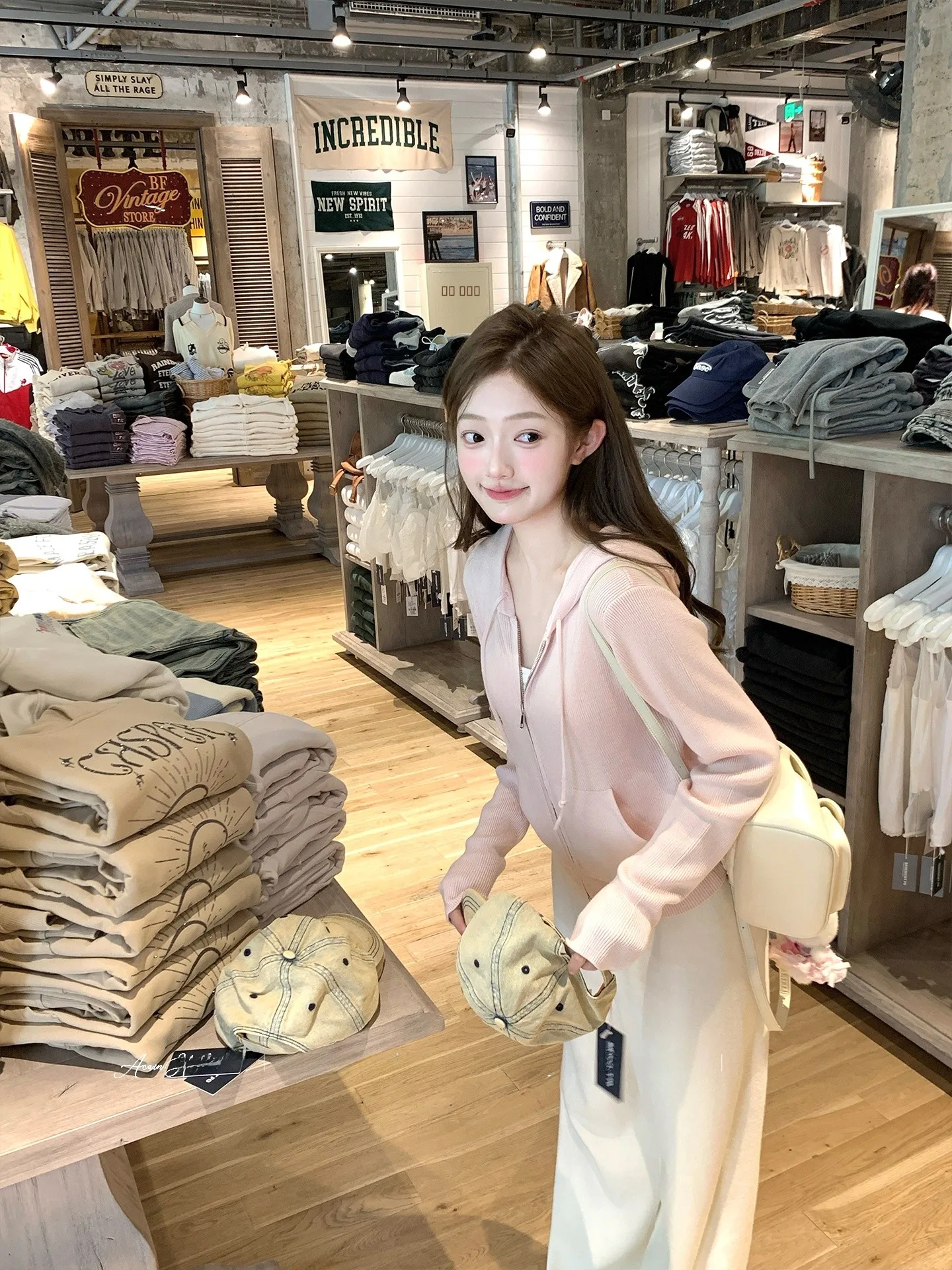 

Розовая вязаная толстовка с капюшоном на молнии, женская зимняя корейская повседневная универсальная кофта маленького размера, удобный свободный крой