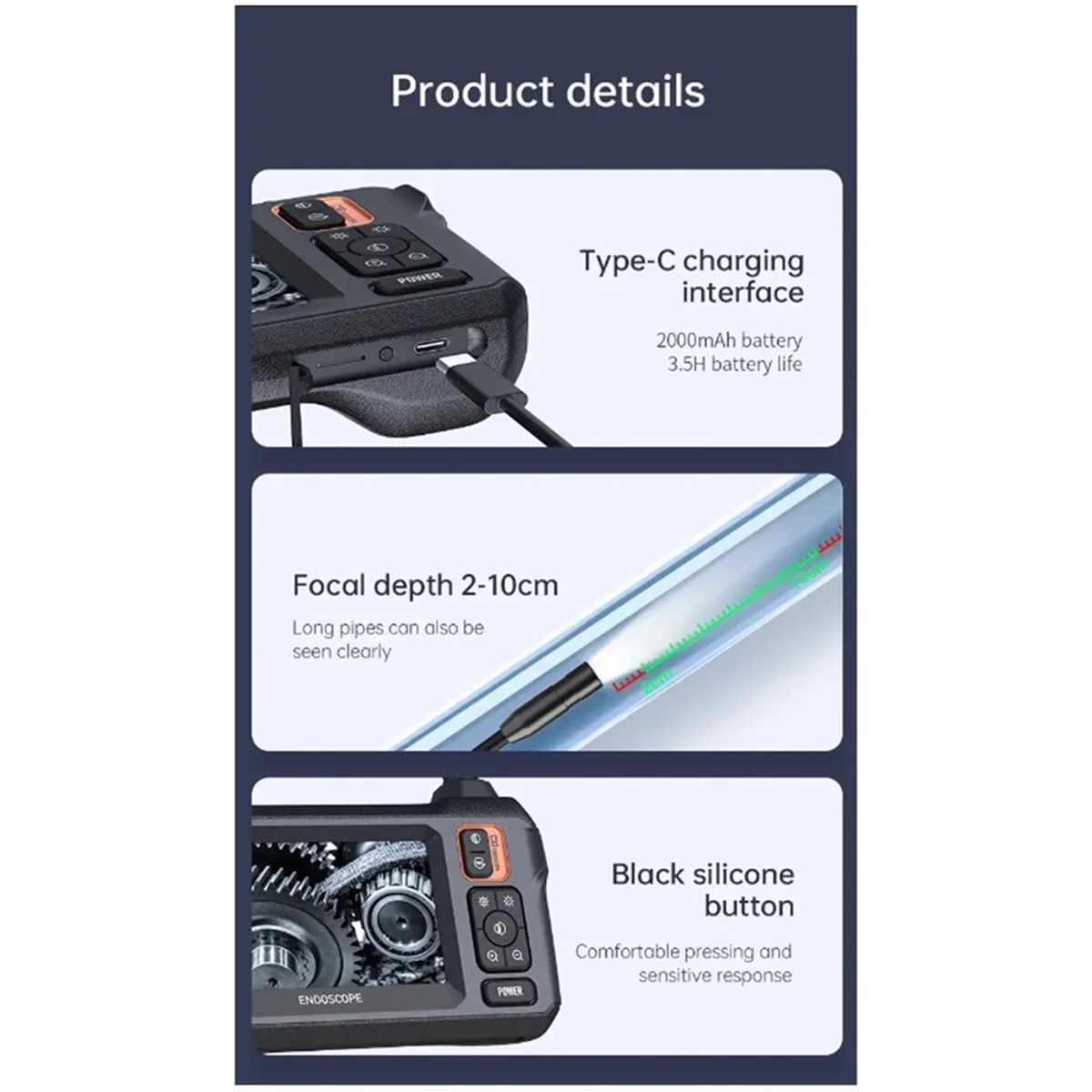 Endoscope of Industrial Camera HD1080P 4.3Inch IPS Screen 1080P Pipe Inspection for Car Repair IP67 Waterproof 8 LED