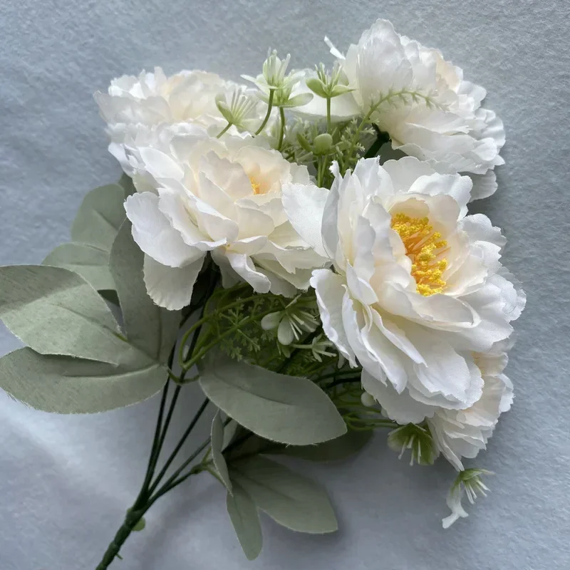 New 6 Bobo Peony Flower Simulation Bouquet Living Room Home Decoration Indoor Wedding Table Fake Artifical Flowers Cheap