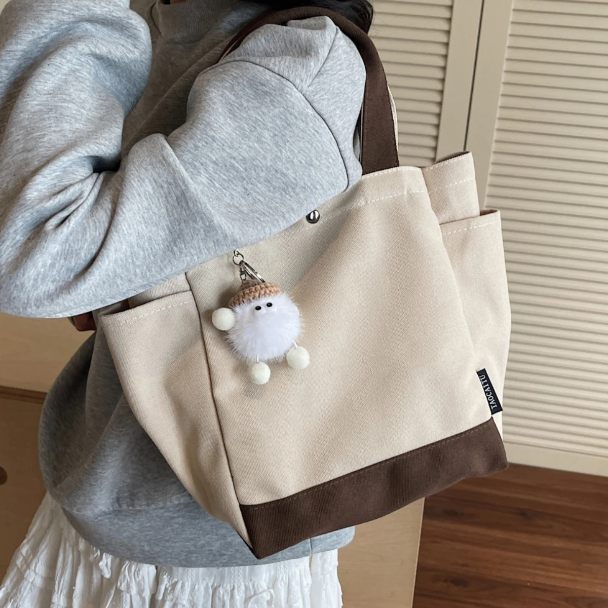 

Холщовая сумка большой вместимости для женщин, студенческая большая сумка в японском стиле для занятий, универсальная повседневная сумка через плечо на молнии для поездок на работу