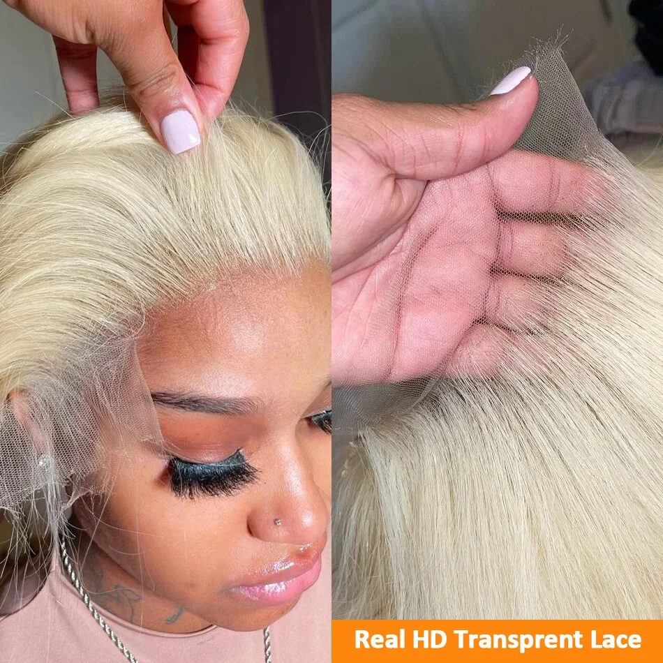 613 HD Transparent Lace Frontal Wigs 13x6 Blonde Bone Straight 100% Human Hair Wigs Pre Plucked High Density Brazilian Real Hair