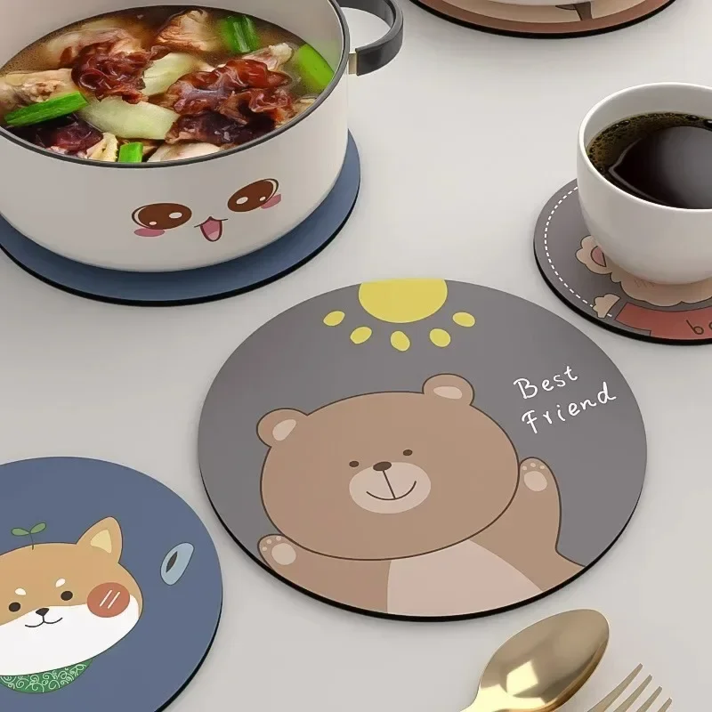 Cartoon Cat Coasters Vintage Leather Absorbent Thermal Pad Home Desktop Anti-scald Tea And Coffee Coaster Jewelry Photography