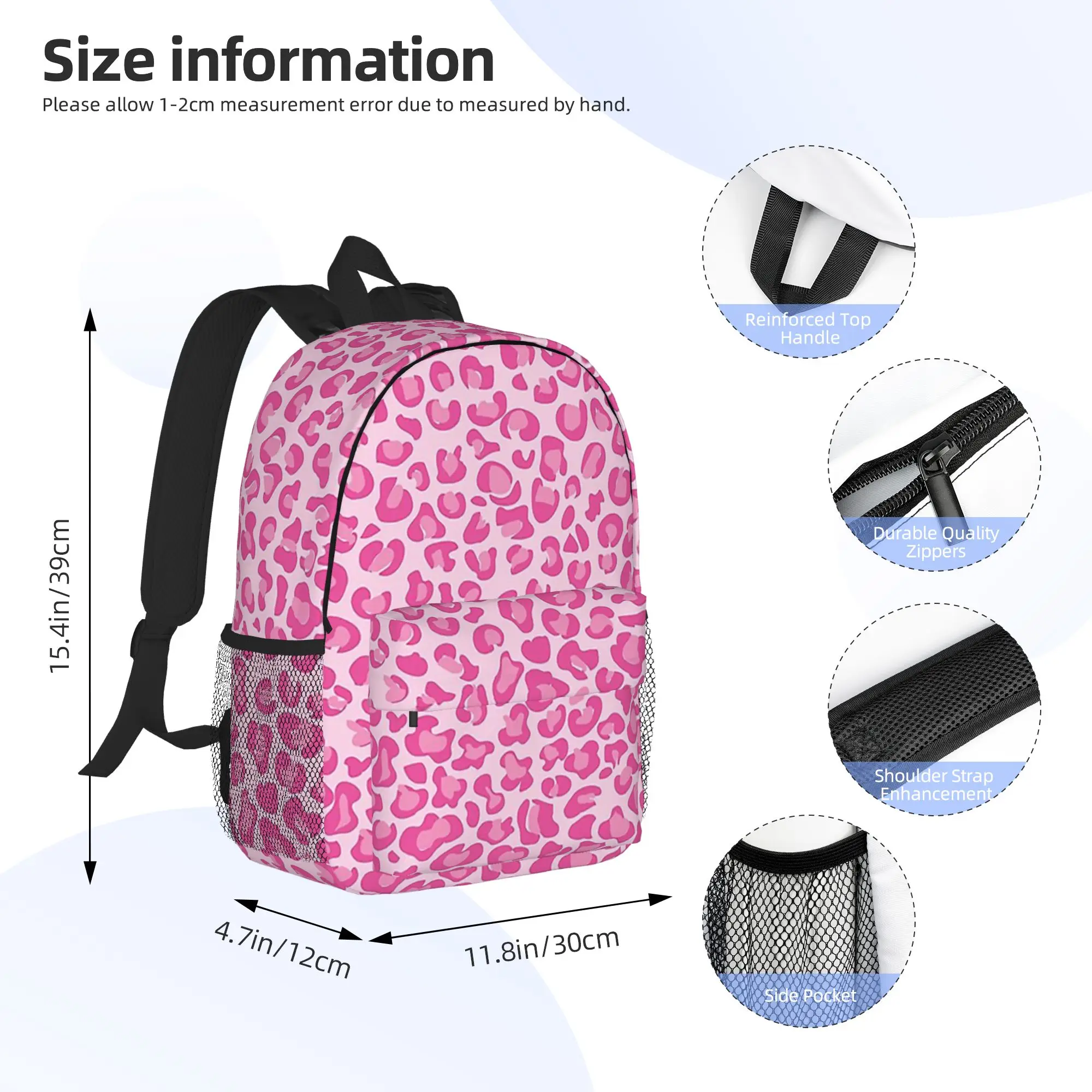 Pink Leopard Print Backpack Hot Sale Daypack Large Capacity Boys Girls BookBag Shoulder Bags for Men Women School Bag
