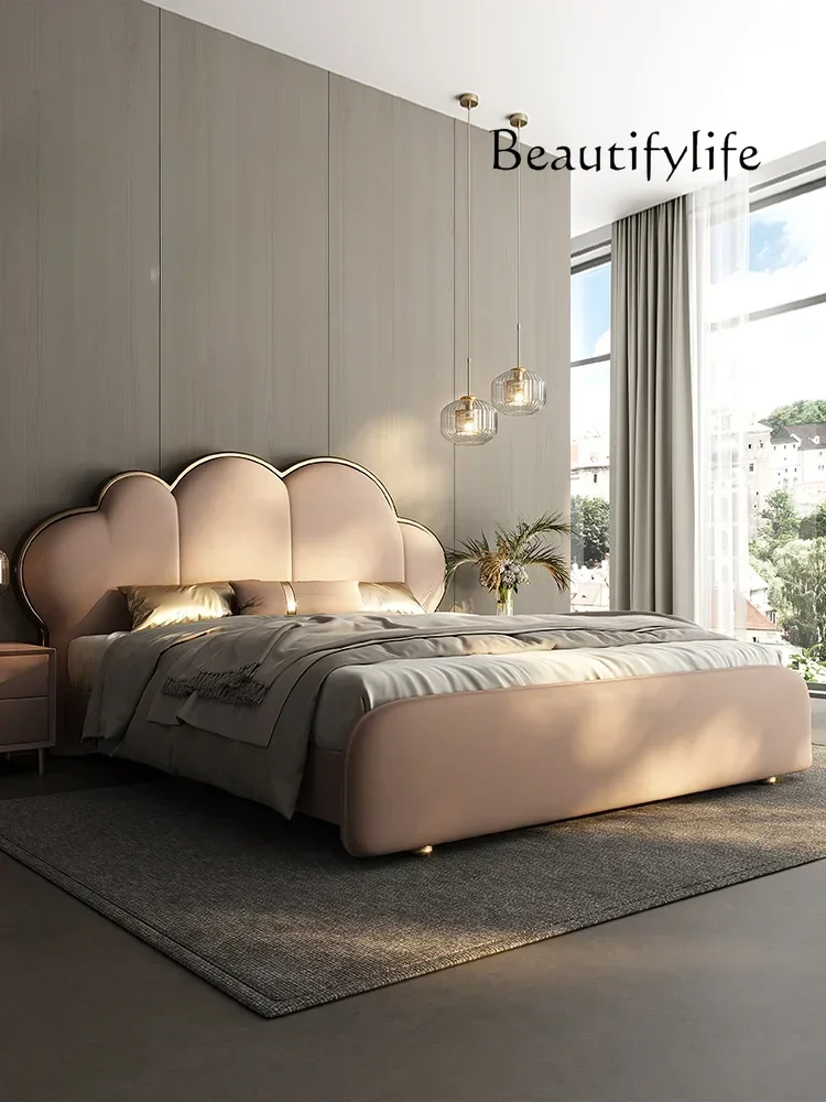 Bedroom Girl Bed Cloud Solid Wood Bed Pink High-End Simple and Light Luxury Princess Bed