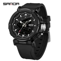 SANDA Fashion Sports Watch Men Women Quartz Digital Dual Display Shock Water Resistant Stopwatch Wristwatch 11M9052