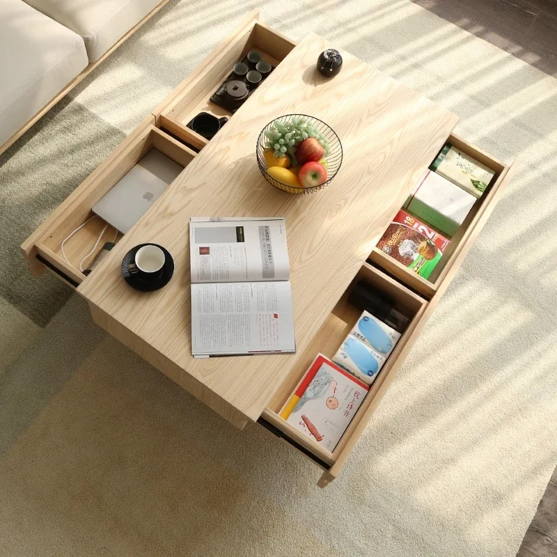 

Four drawers solid wood coffee table ash wood cream wind simple living room storage few log wind coffee table