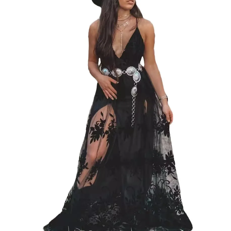 

2026Women's Clothing, Amazon, Independent Station, Sleeveless V-Neck Suspender, Long Dress, Dress, Legs CW23052