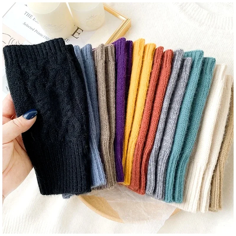 Soft Warm Wool Knitting Arm Gloves Half Finger for Winter Women and man Writting work Mittens Handschoenen