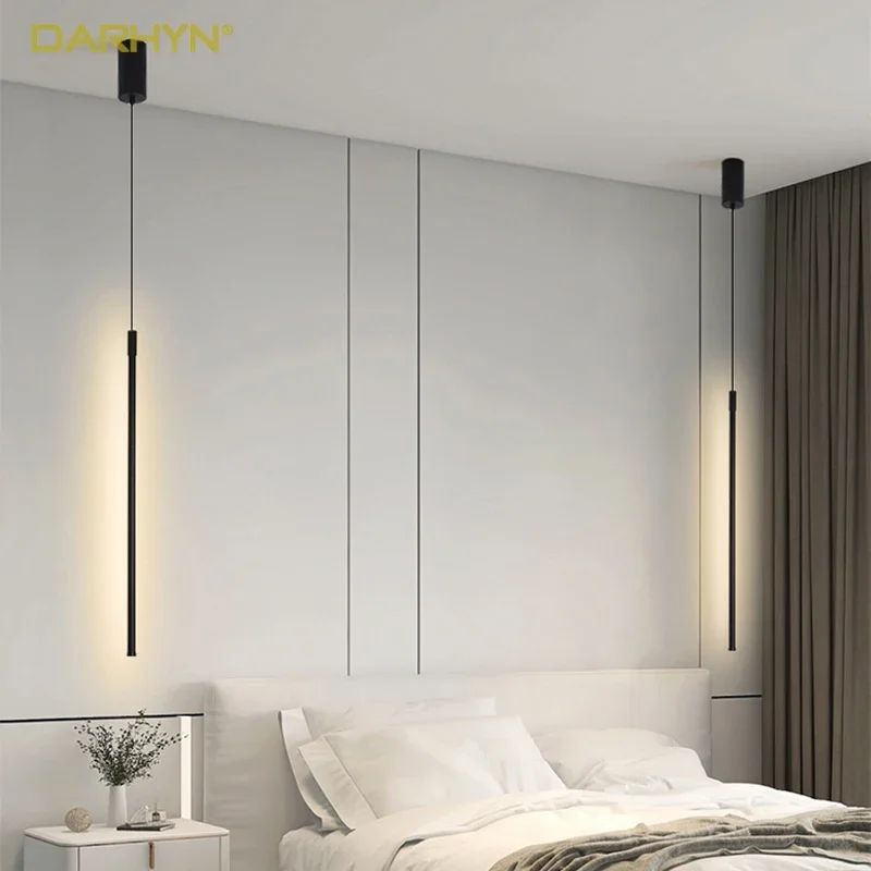 

Modern Bedroom Bedside Led Pendant Lights Living Room TV Wall Decor LED Pendant Lamps Geometry Line Strip Hanging Light Fixtures