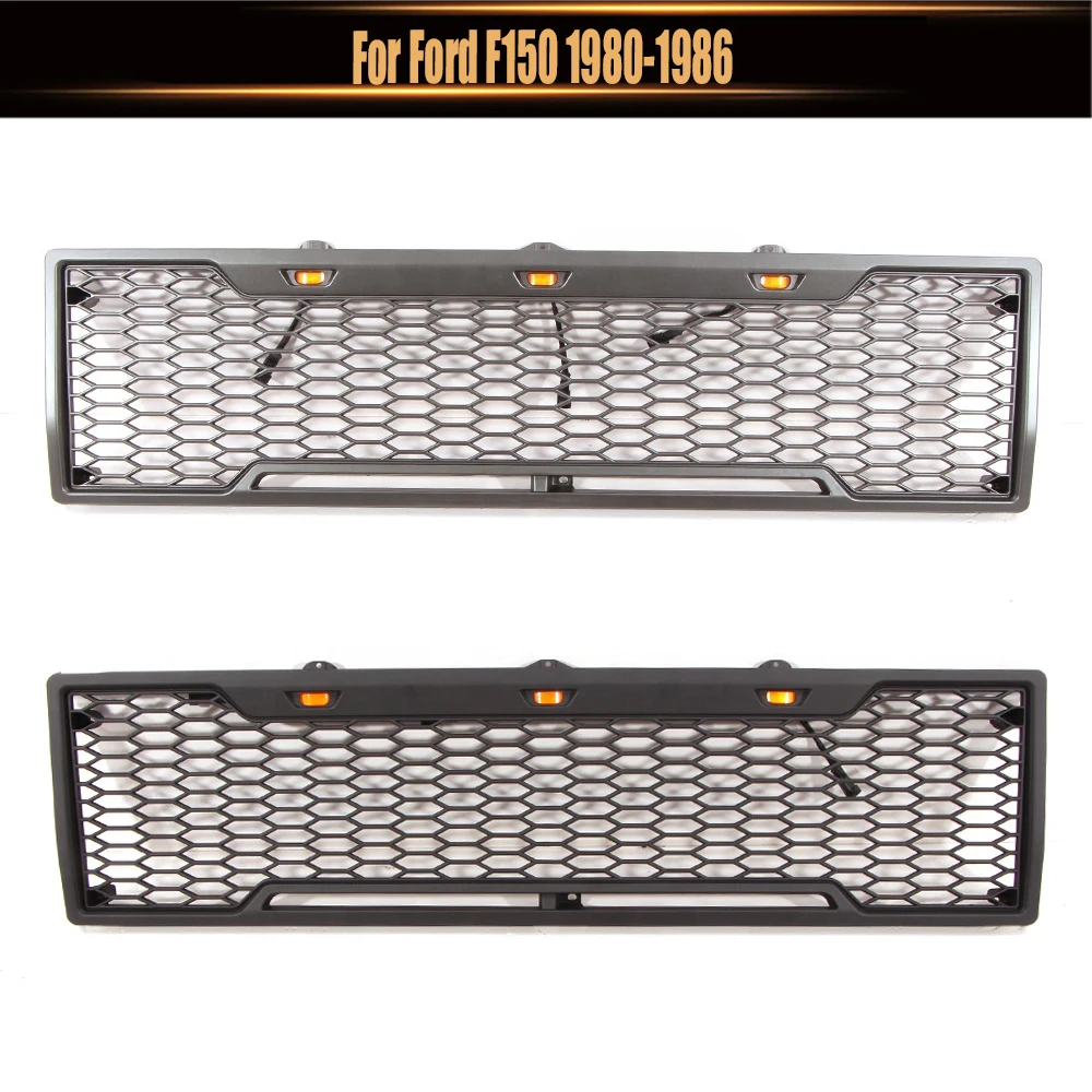 

For Ford F150 1980-1986 Raptor Style Racing Grills Auto Accessories Modified Front Hood Bumper Grille Conversion With LED Grille