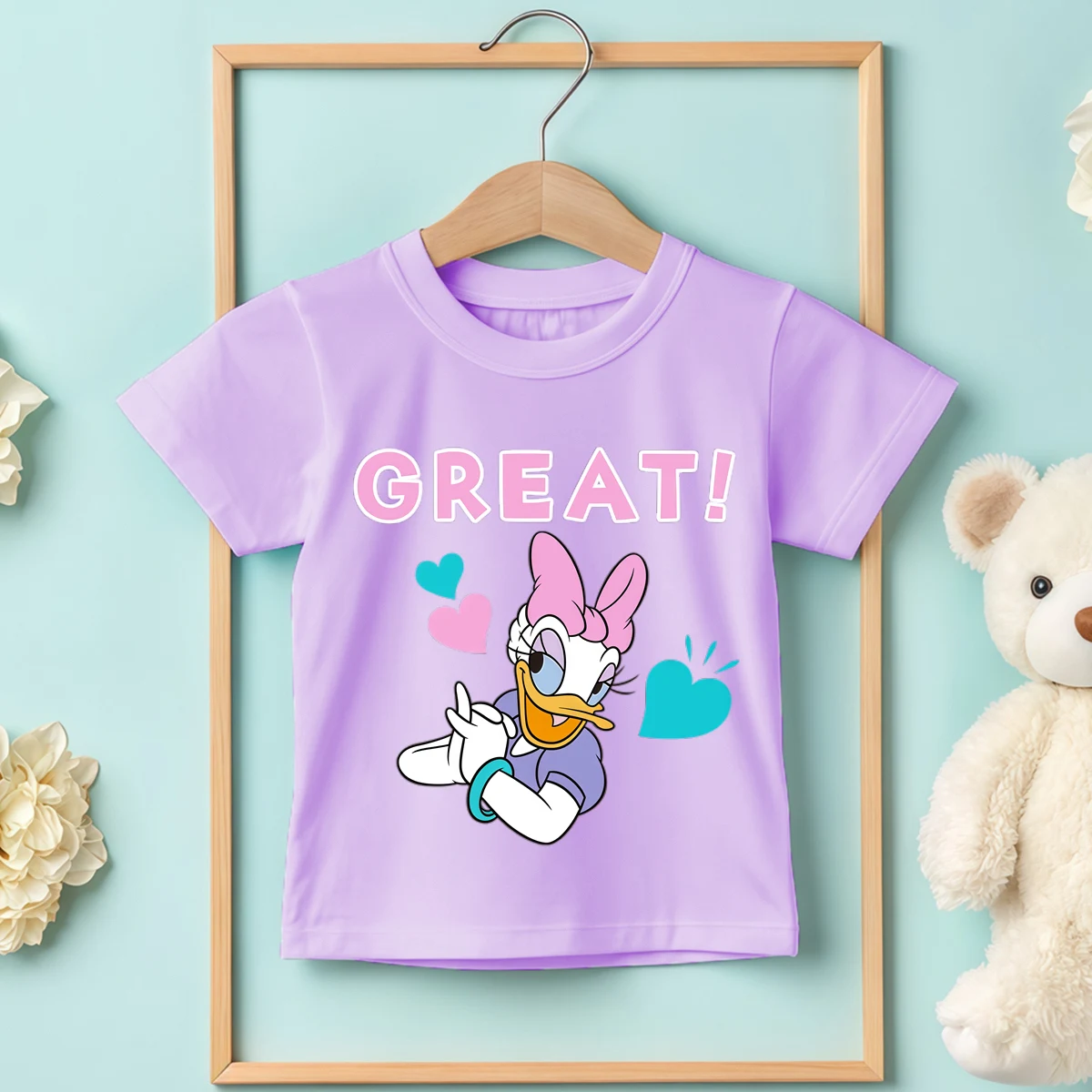 

The Duck Feel Great Print Pure Cotton Cloths Children’s Base Girl Comfortable T-shirt Outdoor O-neck Short Sleeve T-shirt