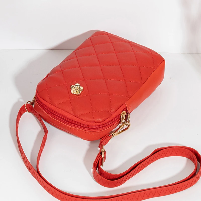 Sacs brodés pour téléphone portable pour femmes, mini sacoches à bandoulière en cuir PU, pochette portefeuille en poudre