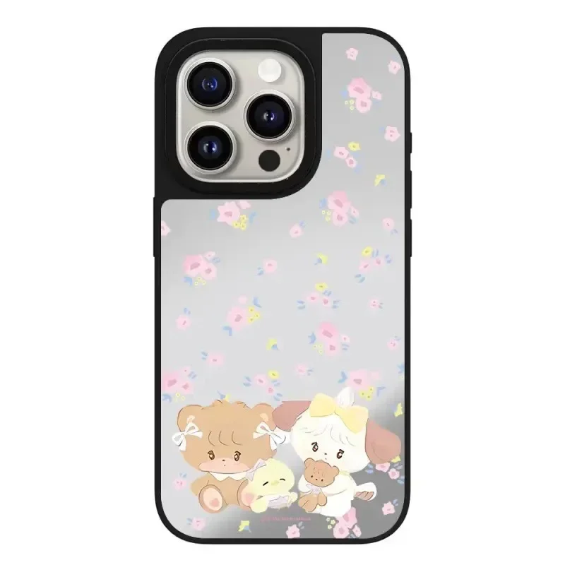 

White Cat Brown Bear Mirror Magnetic iPhone 11 12 13 15 14 16 Pro Max Protective Case, Fits iPhone 16 Pro Max