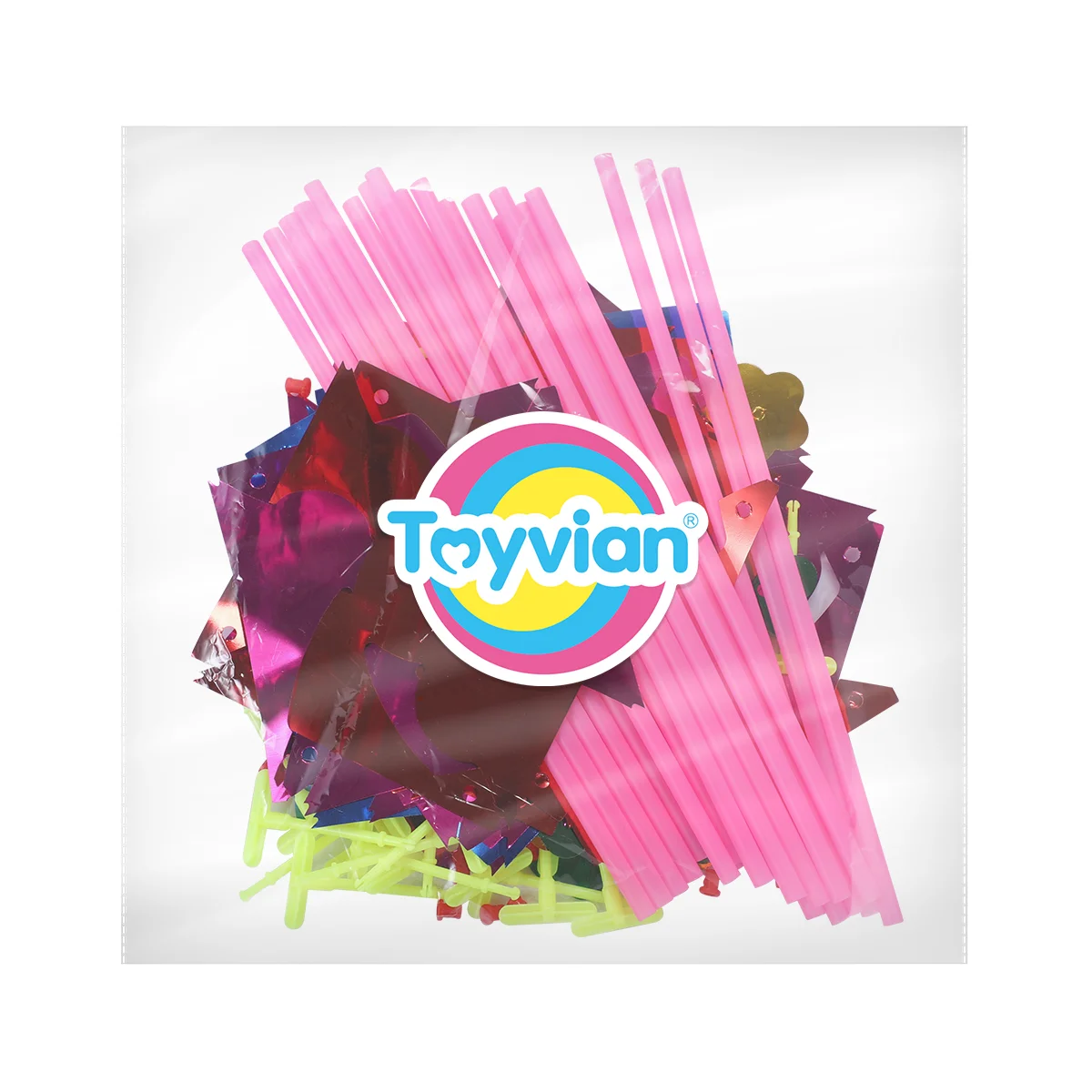 Toyvian 20pcs Plastic Rainbow Pinwheel DIY Windmill Colorful Toy for Kids Teens Toddlers (Random Color)