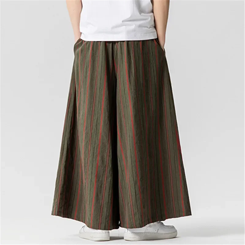 Summer Striped Wide Leg Pants Men Lightweight Drawstring Loose Casual Pants Man Hip Hop Streetwear Straight Full Length Trousers