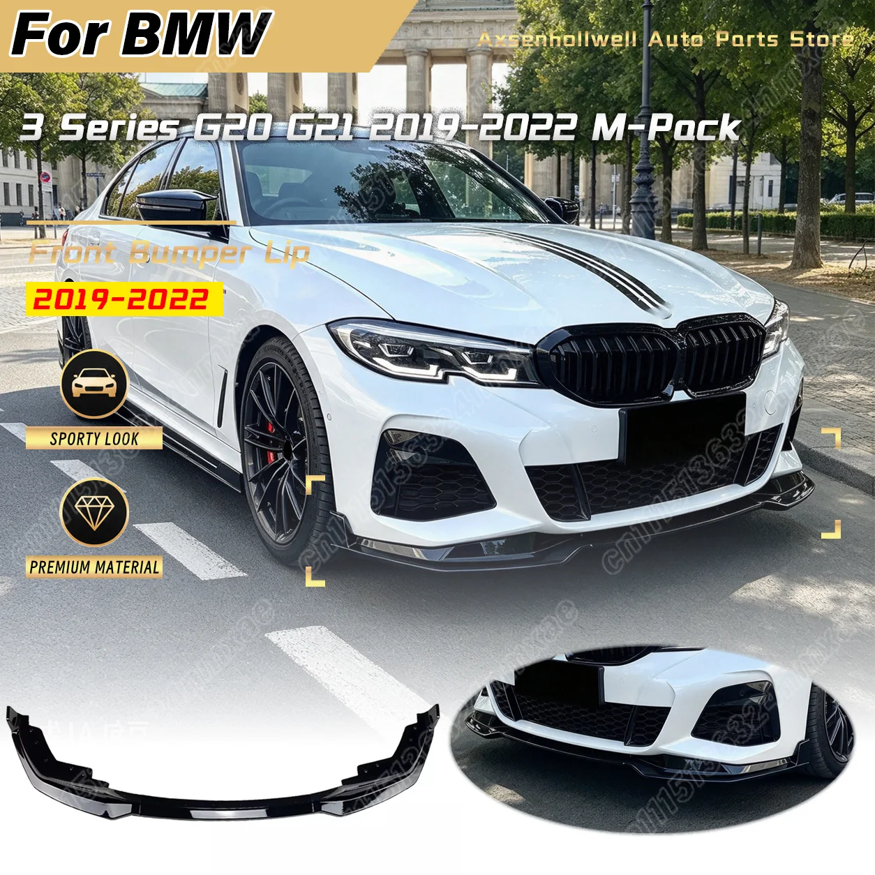 For BMW 3 Series G20 G21 M-Pack 2019 2020 2021 2022 Car Front Bumper Lip Exterior Styling Trim Exterior Body Modification Kit