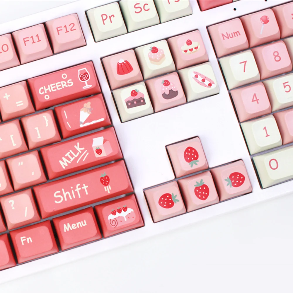 USLION 135 Keys Creamy Strawberry Theme Keycaps XDA Profile PBT Dye-Sublimation Custom Key Caps for Mechanical Keyboard DIY Kit