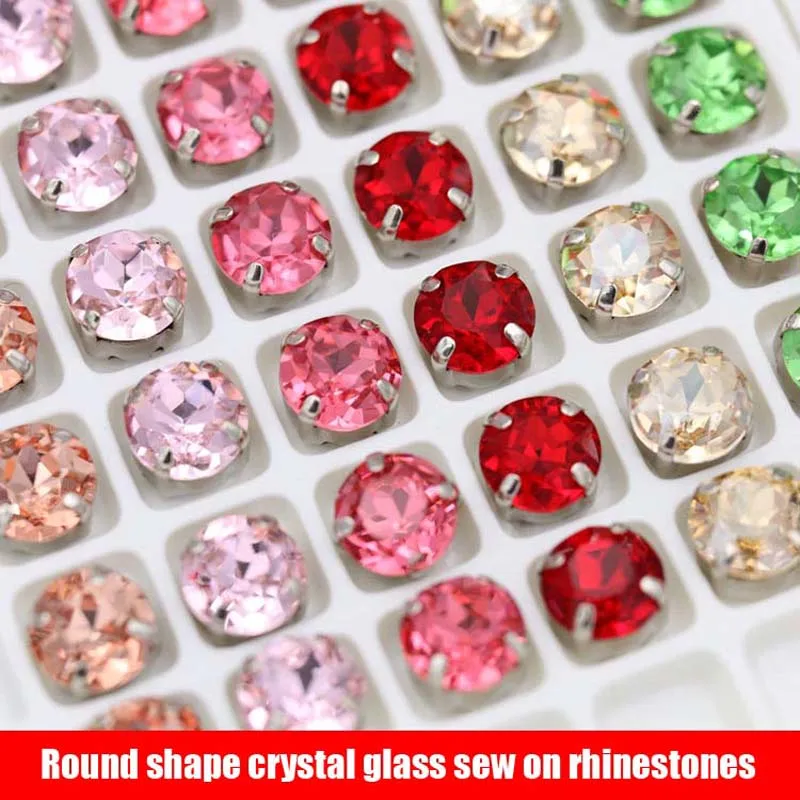 Shiny Mix Color 22 Colors Round Shape Good Quality Glass Crystal Sew on Claw Rhinestones,Diy/Clothing/Wedding Decoration