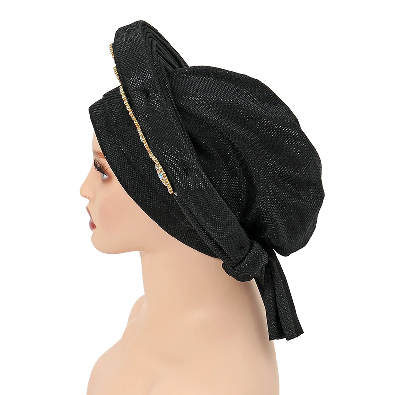 Arfica ผู้หญิงเพชร Turbans ลามิเนตแผง Geles Turban มุสลิม Headwear ประกาย Shining ไนจีเรียแถบคาดศีรษะ