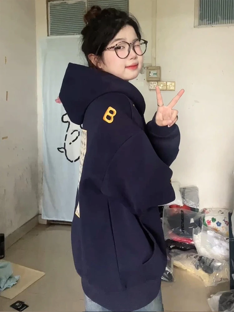 

Retro American Embroidered Letter Hoodie Women's Autumn Winter Oversize Lazy Style Jacket Loose Fit Long Sleeve Commute Wind