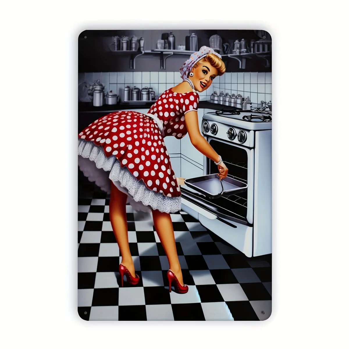 Vintage 1950S Kitchen Pin-Up Poster Sign - es, Aluminum, Wall Art Decoration, Home, Restaurant, Shop, Office