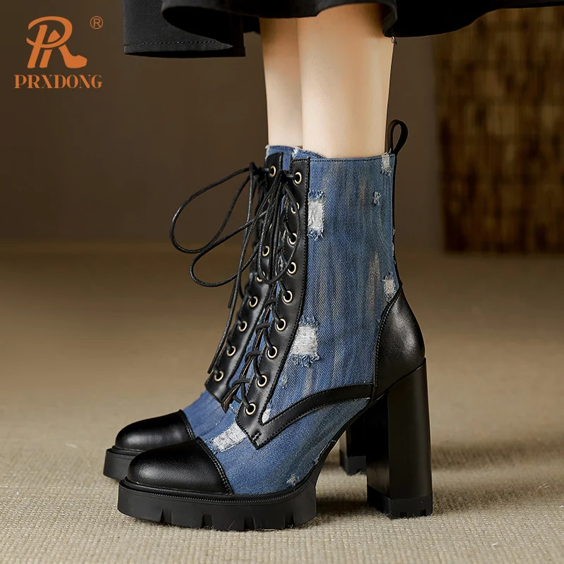 PRXDONG 2023 New Brand Ankle Boots for Women Autumn Winter Fashion 11cm High Heels Round Toe Mixed Color Dress Party Lady Shoes