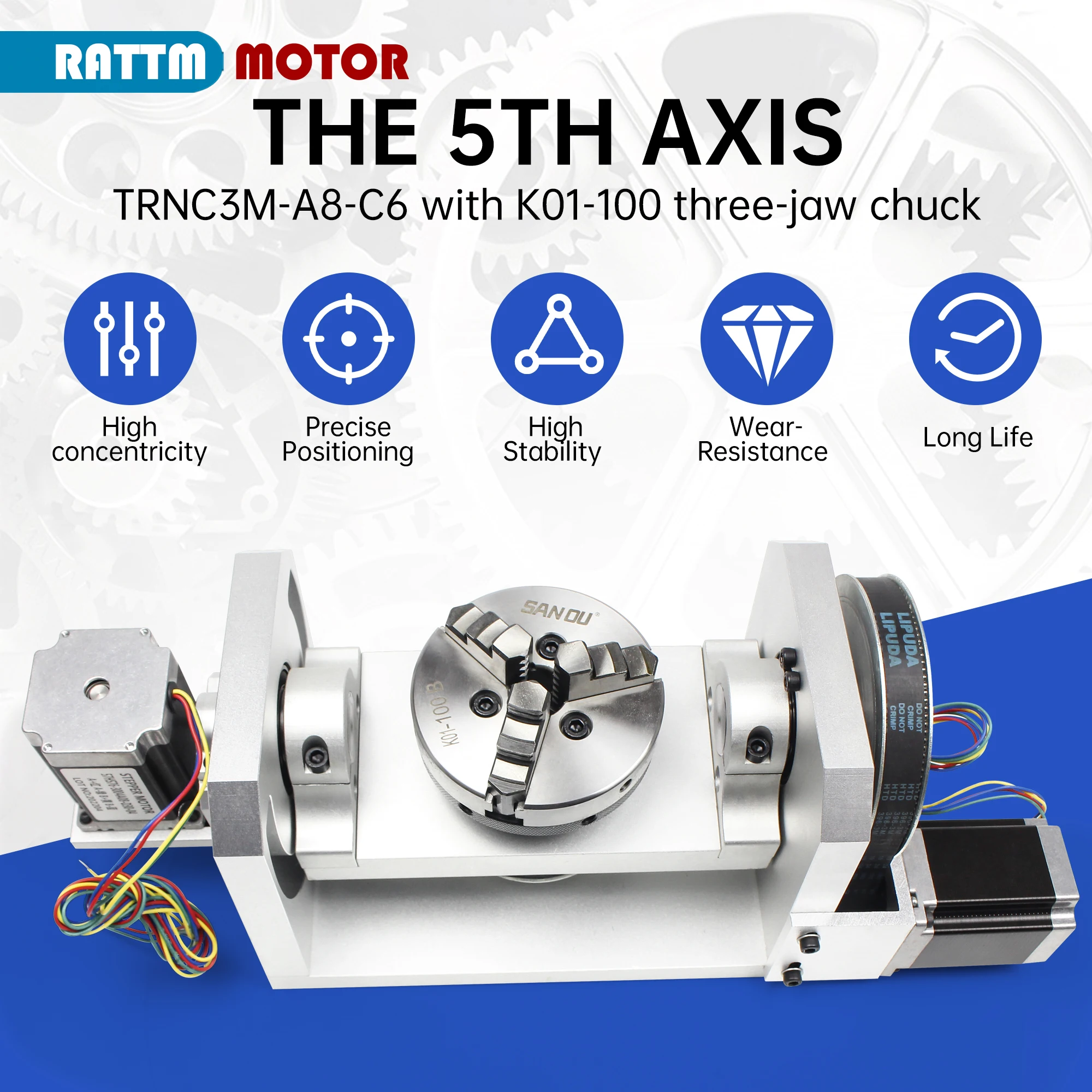 CNC Router 4th Fourth 5th Fifth A Axis Rotary Table Axis Dividing Head + 3 Jaws Chuck 100mm + Nema 23 Stepper Motor