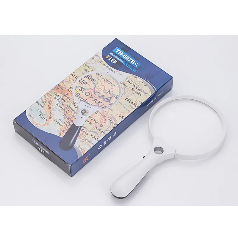 Lupa de vidro portátil de 137mm 2x 4x 25x para leitura ppraisal, coleção, antiguidades, joias 3 luzes led lupa