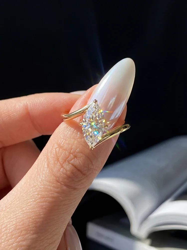 Luxuriöser Echter 2CT Moissanit Diamant Marquise Ring für Damen 925 Sterling Silber Verlobungs- und Hochzeitsring Hochwertige Feine Schmuckstücke – Detail 1