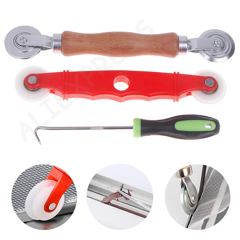 طقم عجلة ضغط شبكية لباب الشاشة مكون من 3 قطع، أدوات إصلاح أسطوانة تثبيت النافذة