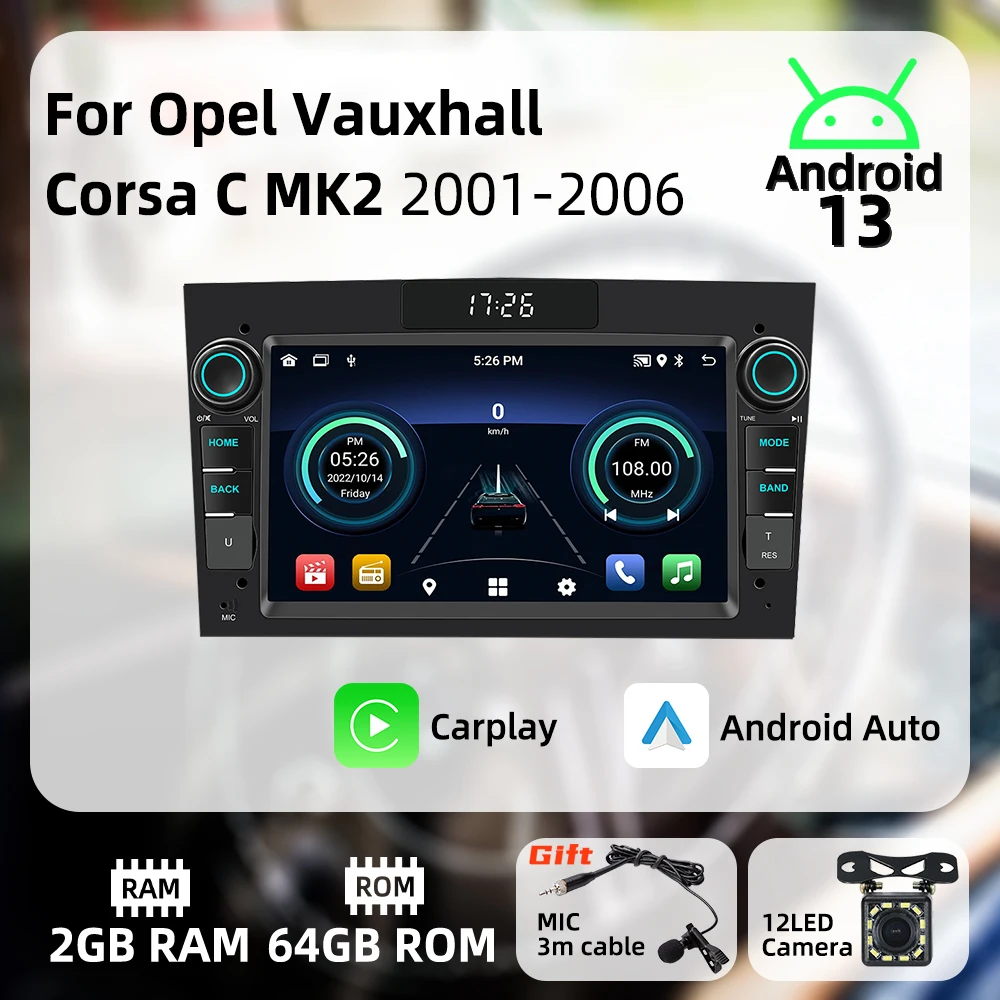 لأوبل فوكسهول كورسا C MK2 2001-2006 اللاسلكية Carplay أندرويد السيارات أندرويد سيارة الوسائط المتعددة 2 الدين راديو رئيس وحدة نظام تحديد المواقع 7 "ستيريو