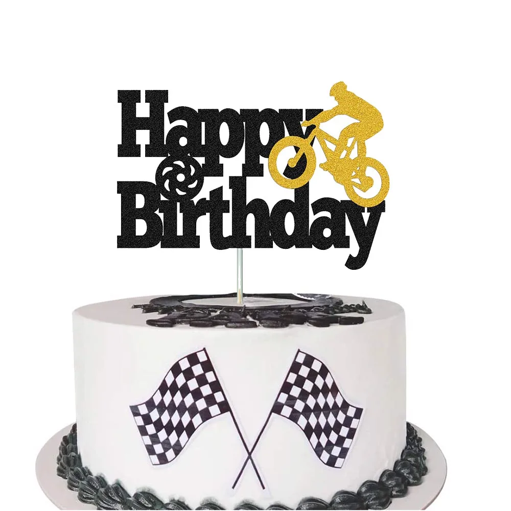 Bicycle Happy Birthday Cake Topper Glittery Bike Cake Topper Bicycle Cake Decortion Man Boy Birthday Sports Themed Party Supplie