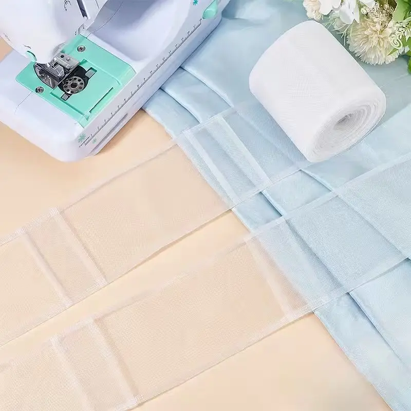 20/10/5m 1 roll nylon curtain with folded straps and curtain hooks, white 96 mm curtain head strap