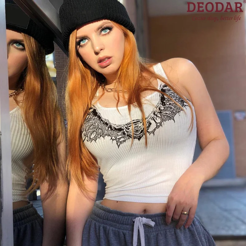 DEODAR Frauen Sommer Beiläufige Kurze Tank Weste Weiß Sexy Mode Stricken Strumpf Geeignet für Fitness Party Nachtclubs Dame Tops