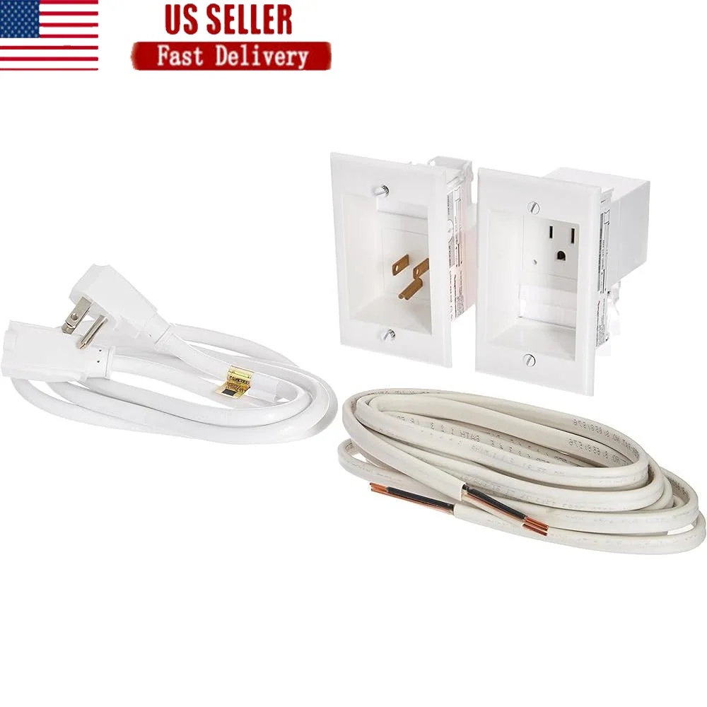 

In-Wall Cable Management System Wall Mounted TVs Single Outlet 12ft Romex Power Cable Clean Install No Electrician Needed