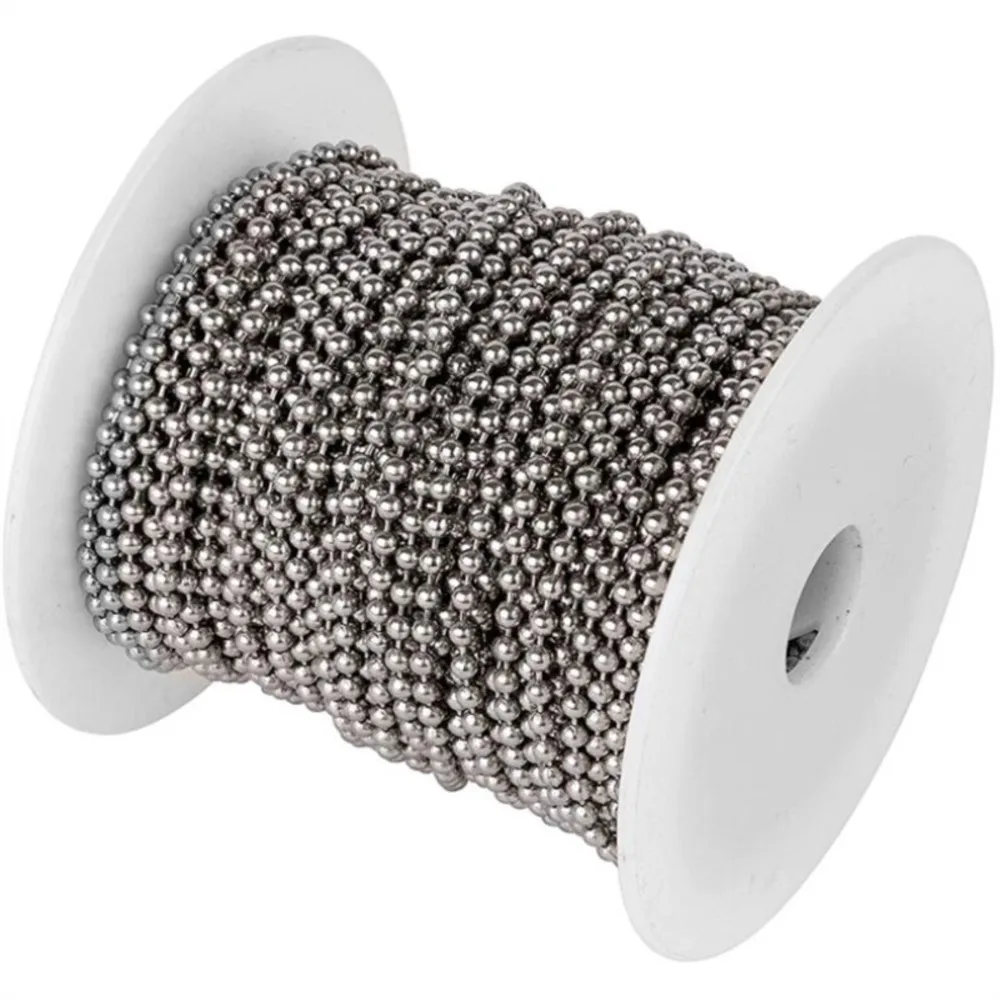 10m Stainless Steel Bead Ball Chains Roll with 50pcs Connectors Clasps for DIY Dog Tag Necklace Keychain Jewelry Making Supplies view 2