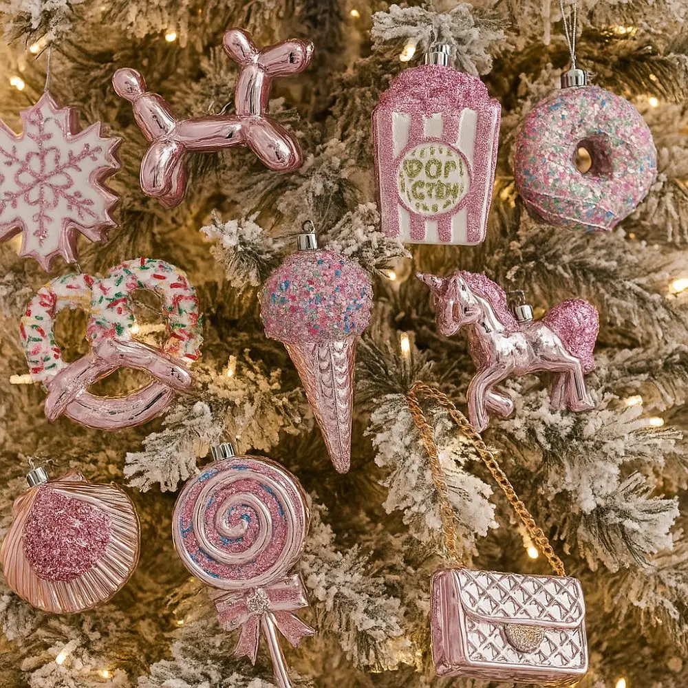 

Cartoon Christmas Ice Cream Pendant Shiny Pink Plastic DIY Lollipop Pony Ornaments 3D Shatterproof Christmas Tree Ornaments