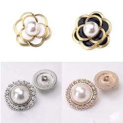 10pcs Flower Pearl Metal Buttons For Clothing Sewing Accessories DIY Designer Luxury Coat Button Craft Supplies