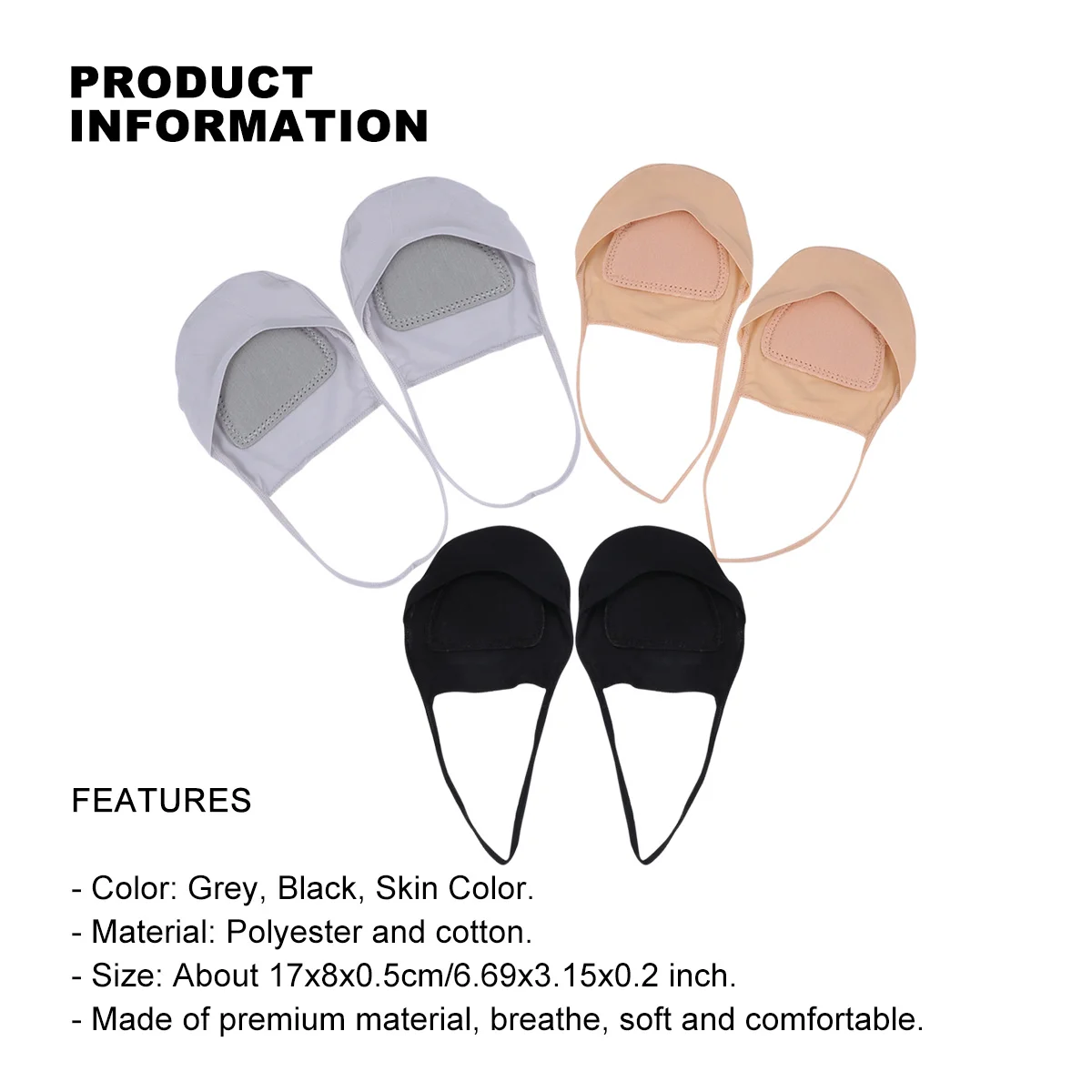 Calcetines invisibles para mujer, almohadillas transpirables para el antepié, calcetines cortos reutilizables para sandalias, tacones planos, ropa de verano, herramienta para el cuidado de los pies, 3 uds.