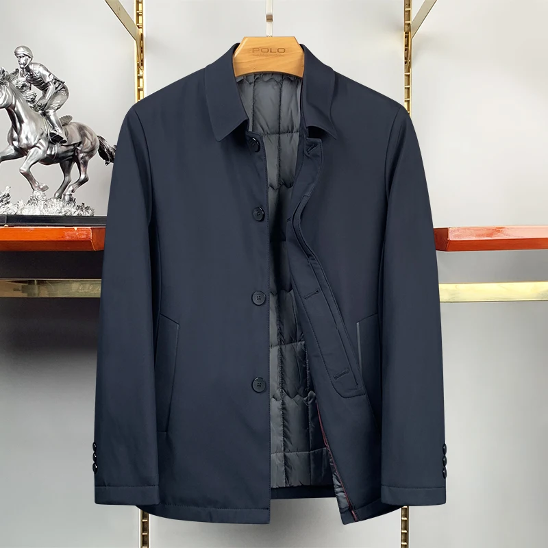 

Теплая хлопковая куртка для мужчин, повседневная, с отложным воротником, однотонная, для среднего возраста, зимняя, модная, приталенная