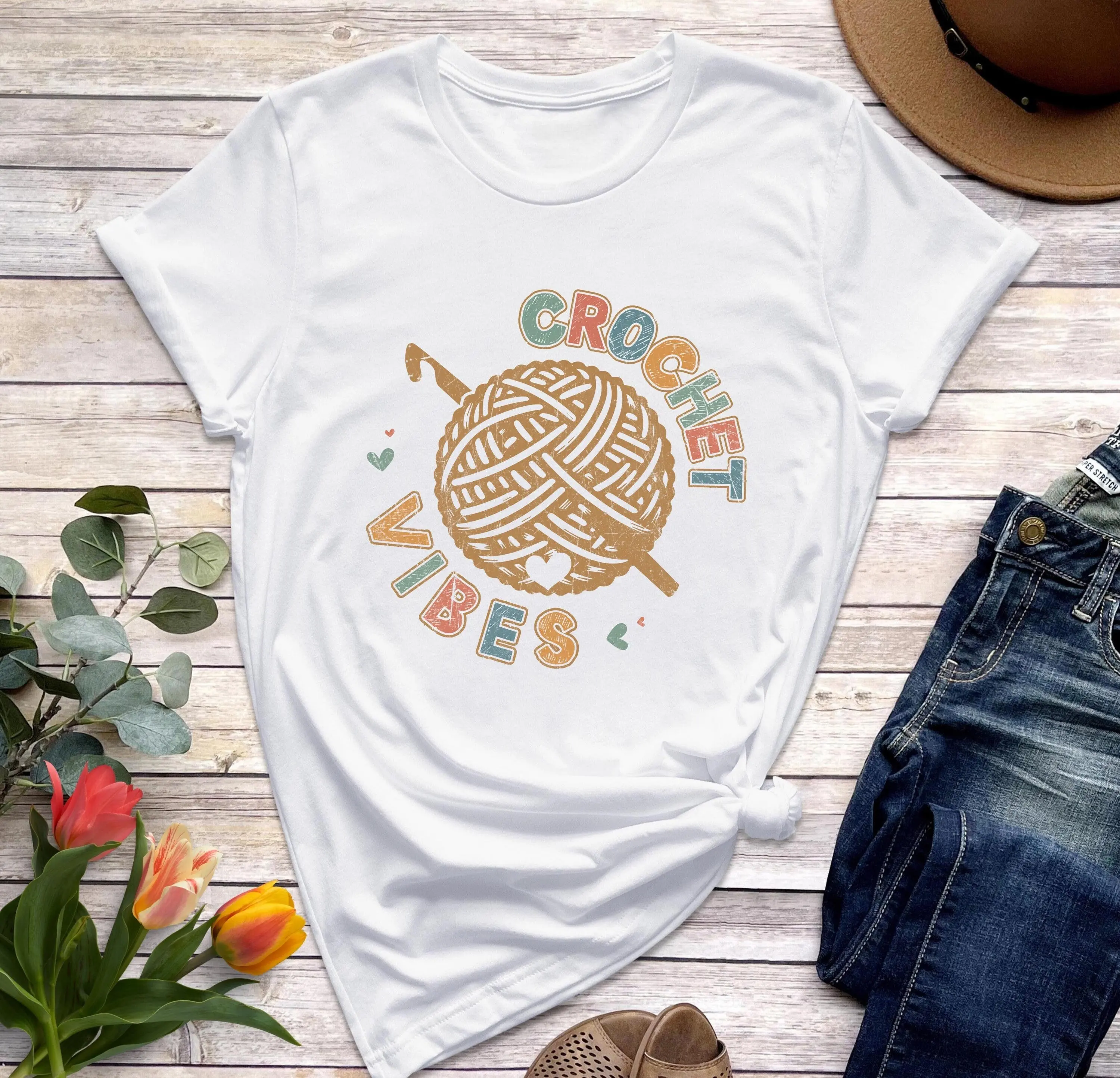 Crochet Vibes T Shirt Crocheting Witchy Aesthetic Knitting Lover Mom Funny