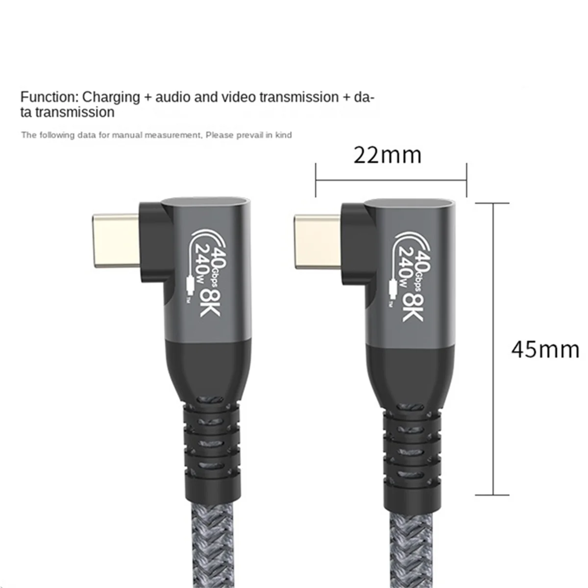 USB 4 90 Degree Angle Cable 40Gbps USB4 Elbow Type C Data Transfer Cable USB C PD240W Fast Charging 1.5M