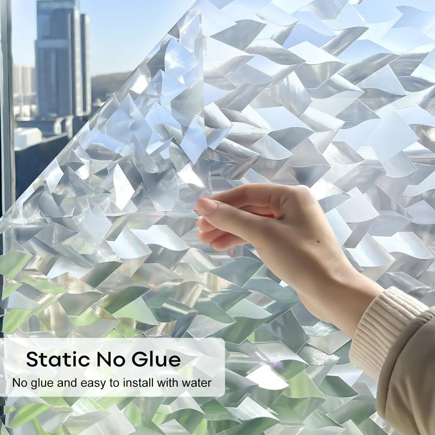 Diamond Privacy Window Film Glueless Static Cling Glass Film, UV Block Heat Reusable Removable Window Sticker for Home Bathroom