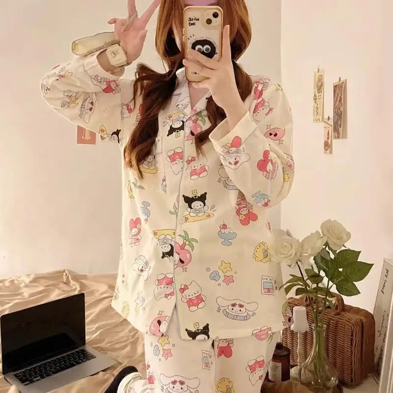 

Sanrio студенческий мультяшный комплект Hello Kitty, осенне-зимние пижамы для пар, новый стиль, свободная милая уличная одежда в корейском стиле, популярная