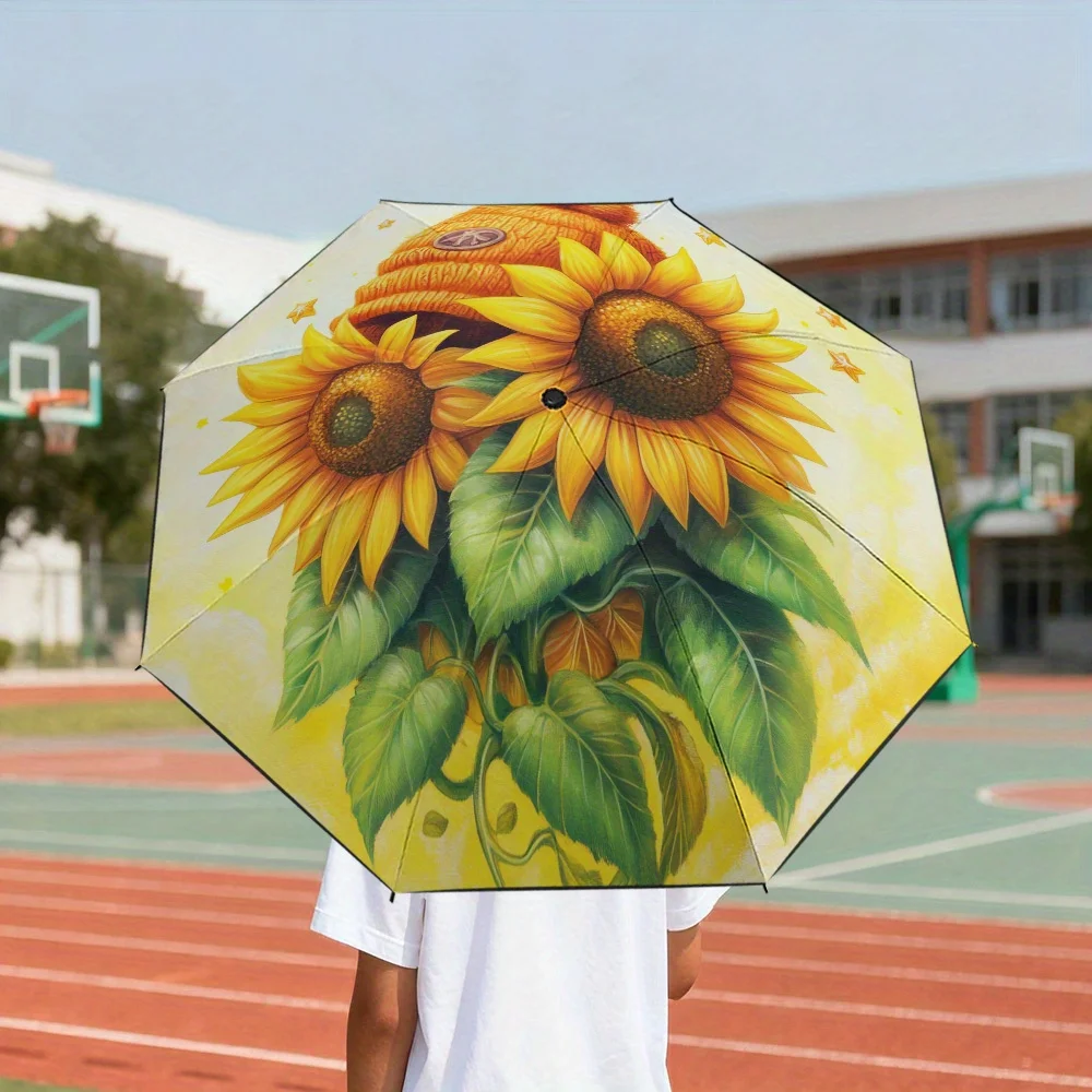 

Зонт складной с тематическим принтом «Солнечные подсолнухи» - 1 шт., с фильтрующим эффектом, утолщенная усиленная рама, 8 спиц, автоматическое открытие, легкий